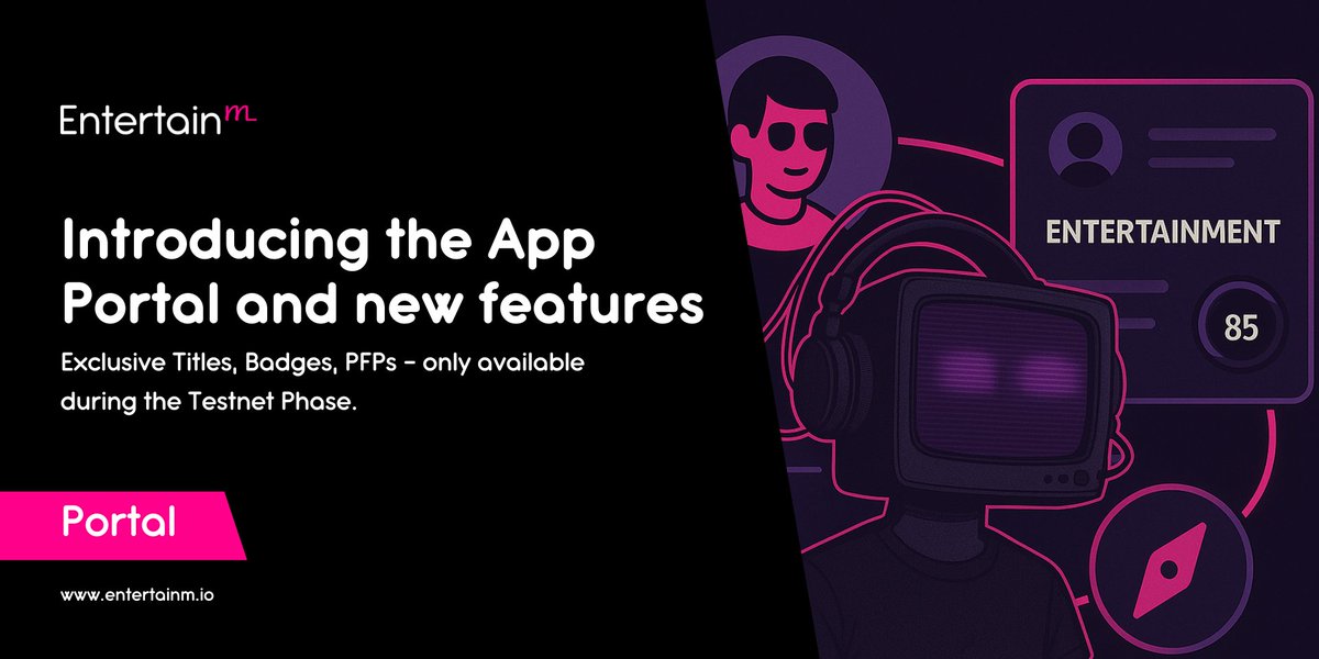App Portal 🗣️

An ecosystem-worthy app keeping track of your activity, coming on Testnet v2. 

Here's what's up with it 👇

Right now, EntertainM operates like a central hub. You know, that place that every ecosystem has, where your achievements and basically your "eco identity"