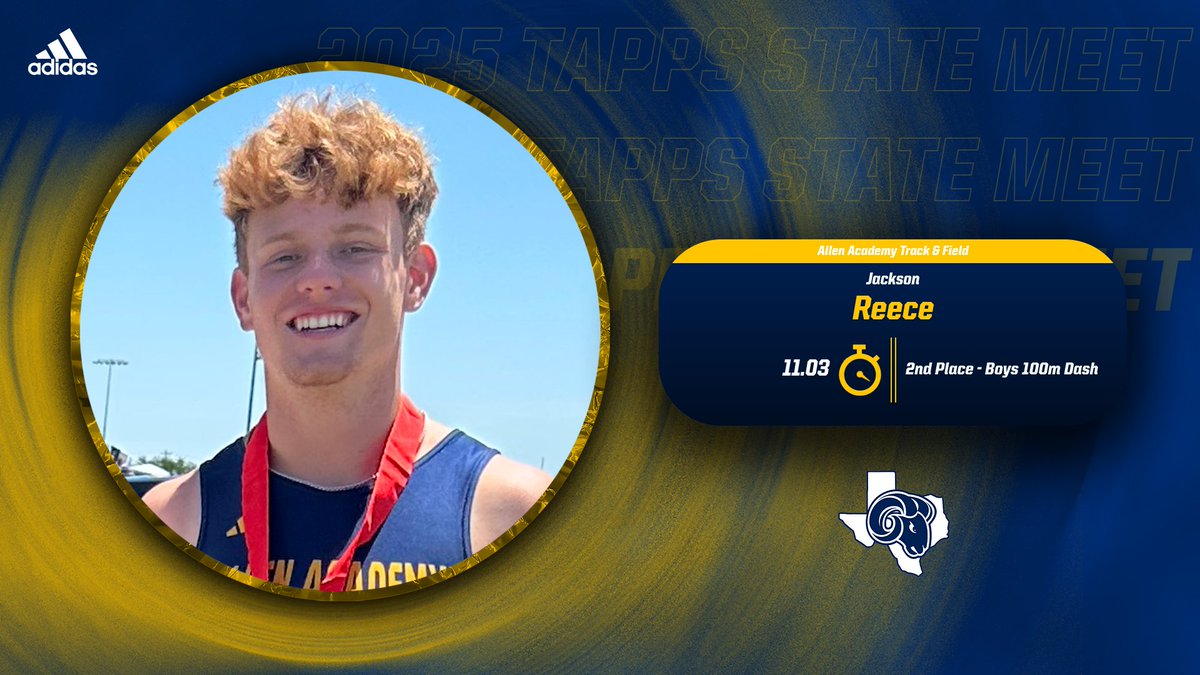 🚨TAPPS State Track &amp; Field Update 🚨

🥈Jackson Reece – 2nd Place State Runner-Up in the 100m Dash (11.03) An amazing close to Jackson's outstanding track &amp; field career!

#RamTough