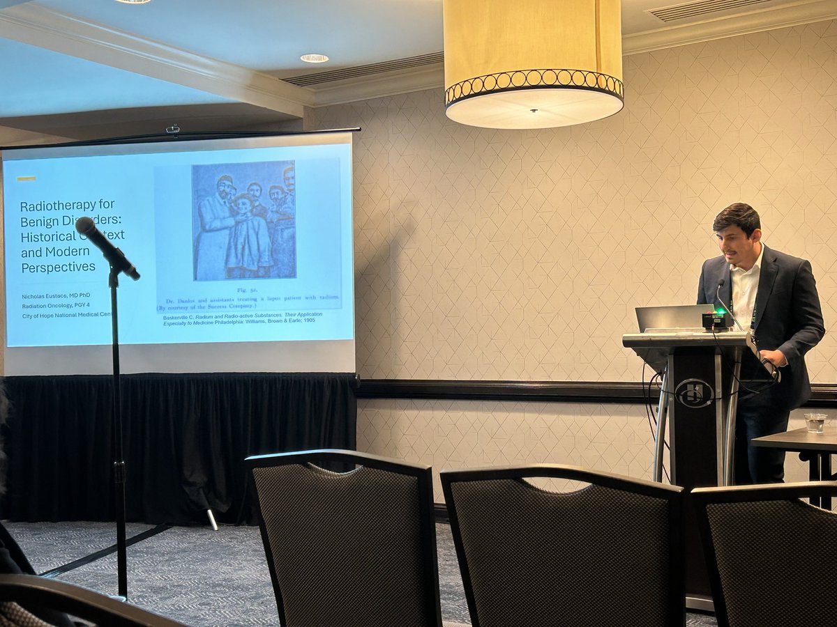 COH_RadOnc's tweet image. Kicking off the ACR rad onc session on benign diseases with an overview by our resident Dr. Nicholas Eustace #ACR2025