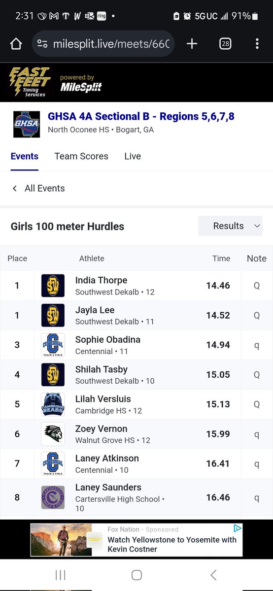 Congratulations to Sophie Obadina and Laney Atkinson for qualifying for the GHSA State Track Meet in the 100m hurdles. See you in Jefferson next weekend!