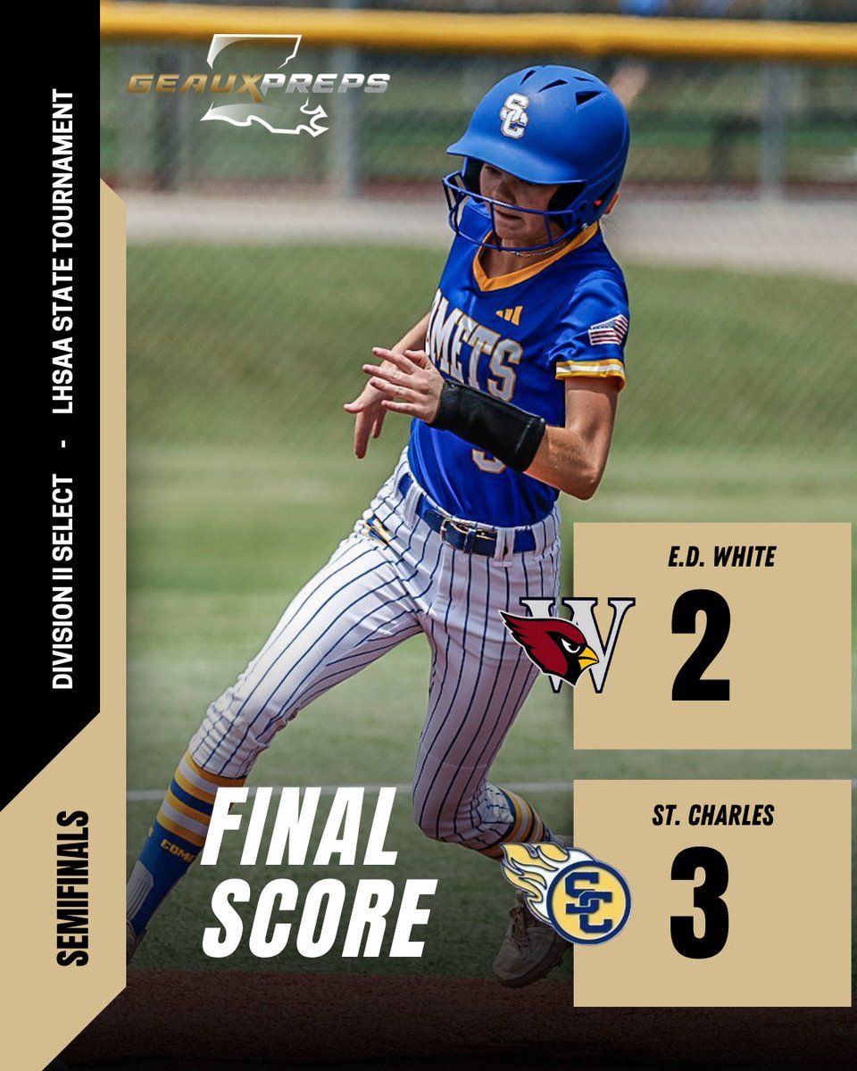 🥎 St. Charles takes down E.D. White 3-2 and punches its ticket to the state title game! 

The Lady Comets are now one win away from capturing their third state championship 🏆