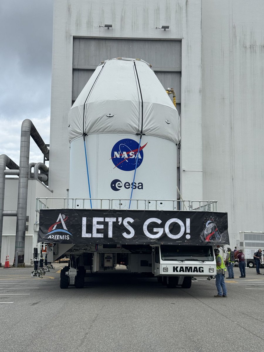 Howard Hu (@howardhunasa) on Twitter photo This morning we watched Artemis II <a href="/NASA_Orion/">Orion Spacecraft</a> roll out of the <a href="/NASAKennedy/">NASA's Kennedy Space Center</a> O&C to the MPPF for fueling and processing!
Exciting to share this moment with Shawn Quinn as we get ready to send crew around the Moon - and huge thanks to the Orion and <a href="/NASAGroundSys/">NASA's Exploration Ground Systems</a> teams. Let’s GO! This morning we watched Artemis II <a href="/NASA_Orion/">Orion Spacecraft</a> roll out of the <a href="/NASAKennedy/">NASA's Kennedy Space Center</a> O&C to the MPPF for fueling and processing!
Exciting to share this moment with Shawn Quinn as we get ready to send crew around the Moon - and huge thanks to the Orion and <a href="/NASAGroundSys/">NASA's Exploration Ground Systems</a> teams. Let’s GO!