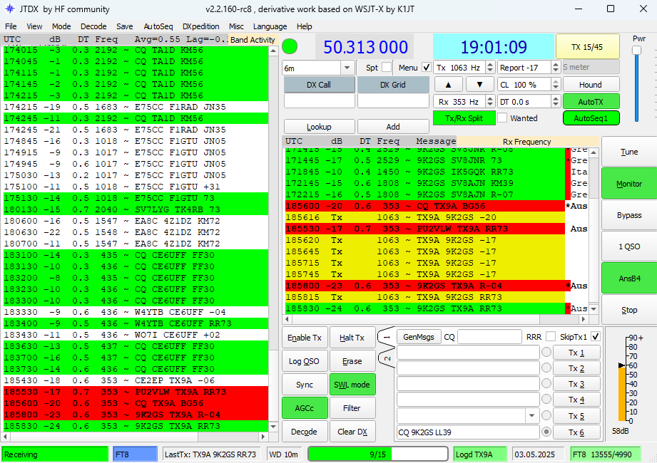 TX9A in the log.
#50Mhz