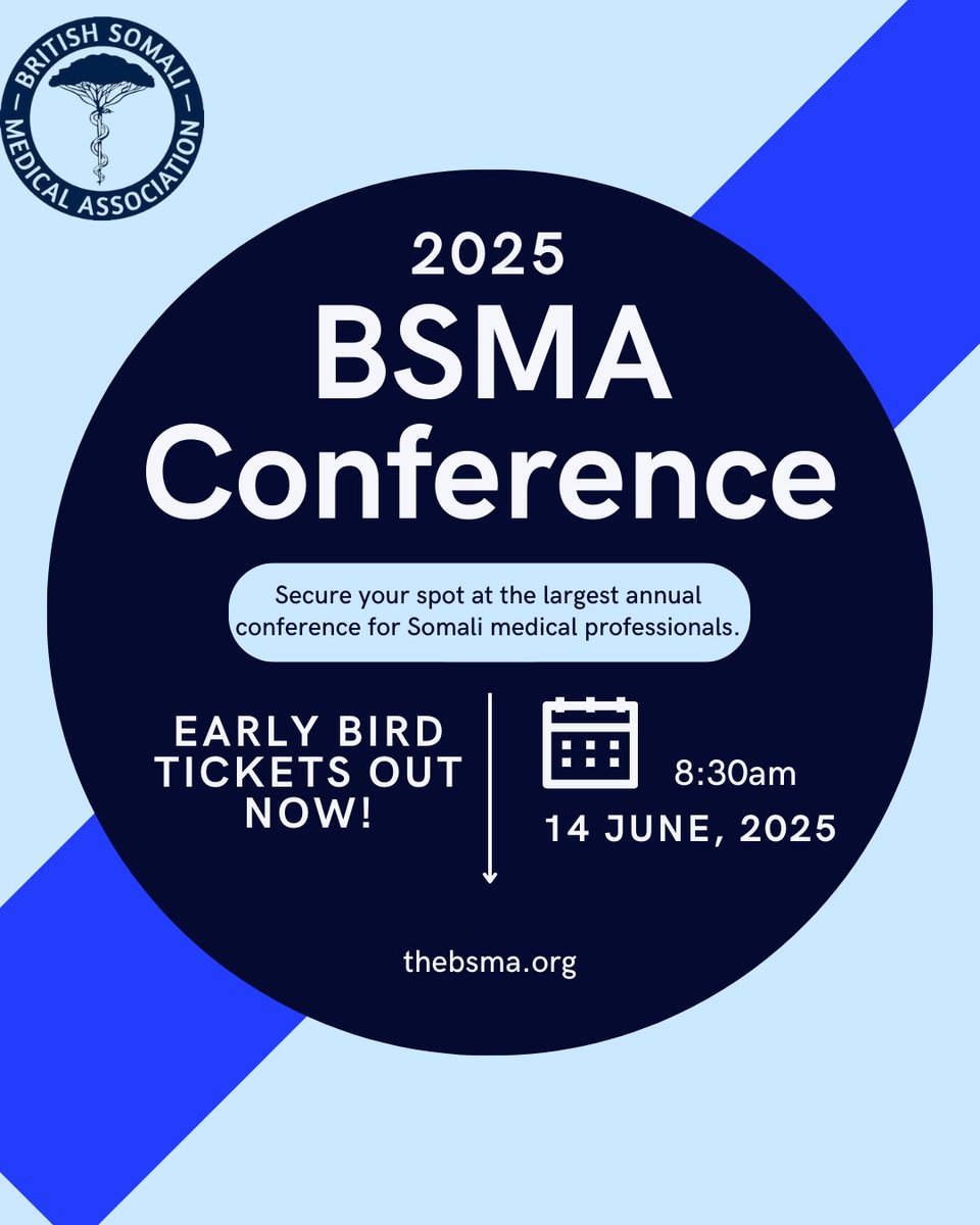 thebsma.org
🚨 BSMA Conference 2025 – Early Bird Tickets Available NOW! 🚨
🗓 14 June, 2025 
Don’t wait – Early Bird Tickets are selling fast!
Secure your spot at the biggest event for Somali medical professionals.
⏳ Limited availability