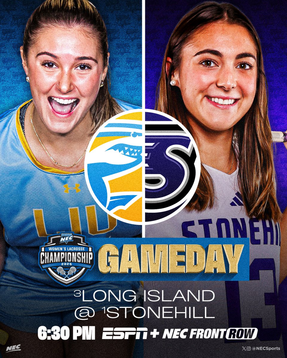 NEC Women's Lacrosse (@necwlax) on Twitter photo last one...! ๐๐คฉ
Regular season co-champs <a href="/Stonehillwlax/">Stonehill Lacrosse</a> & <a href="/LIUWLax/">LIU Women's Lacrosse</a> are set to take the stage for #ChampionshipSaturday.
โฐ 6:30 pm
๐ Easton, MA
๐๏ธ W.B. Mason Stadium
๐บ <a href="/ESPNPlus/">ESPN+</a>
๐ป <a href="/NECFrontRow/">NEC Front Row</a>
๐๏ธ <a href="/samkoop/">Sam Kuperman</a> & <a href="/AmandaKeaneTV/">Amanda Keane</a>
#NECchamps x #NECWLAX last one...! ๐๐คฉ
Regular season co-champs <a href="/Stonehillwlax/">Stonehill Lacrosse</a> & <a href="/LIUWLax/">LIU Women's Lacrosse</a> are set to take the stage for #ChampionshipSaturday.
โฐ 6:30 pm
๐ Easton, MA
๐๏ธ W.B. Mason Stadium
๐บ <a href="/ESPNPlus/">ESPN+</a>
๐ป <a href="/NECFrontRow/">NEC Front Row</a>
๐๏ธ <a href="/samkoop/">Sam Kuperman</a> & <a href="/AmandaKeaneTV/">Amanda Keane</a>
#NECchamps x #NECWLAX