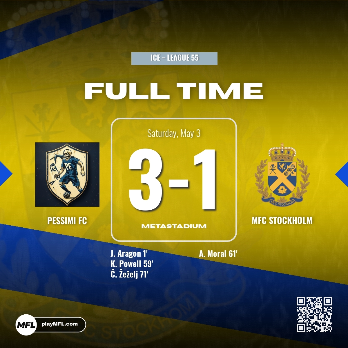 MFCStockholm's tweet photo. FULLTIME: Pessimi 3 - 1 MFC Stockholm
They showed why they were Stone.
We showed we’re still sharpening the blade.
This ain’t over - revenge is on ice. ❄️🔪
#MFCStockholm #ICE55 https://t.co/Lr7SJjX4dE
