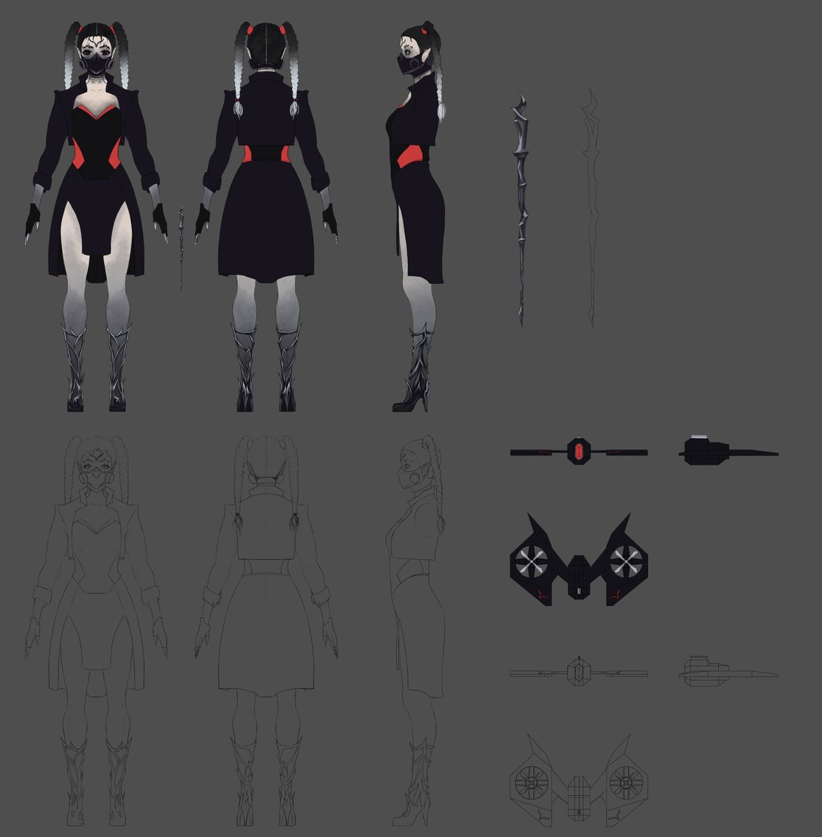 LOYALStudioTeam's tweet image. 🖤 Concept art reveal: Lead Witch – a deadly new enemy.
She summons two drones and stands still, sustaining them with dark energy.
Get too close? Expect a sharp heel kick and a quick escape.
#GameDev #IndieGame #EnemyDesign #ConceptArt #SciFi