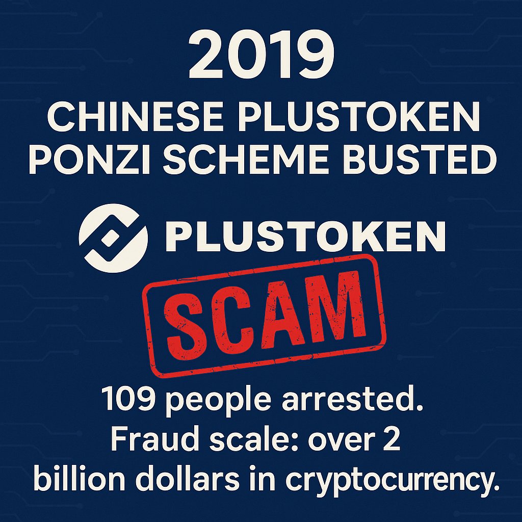 basejack0x's tweet image. CryptoFact #3:
#PlusToken 🚨
In 2019, Chinese authorities dismantled the PlusToken Ponzi scheme, which attracted over 2 million investors by promising monthly returns of 10–30%. A total of 109 individuals were arrested, including 27 key organizers. In November 2020, a court in…