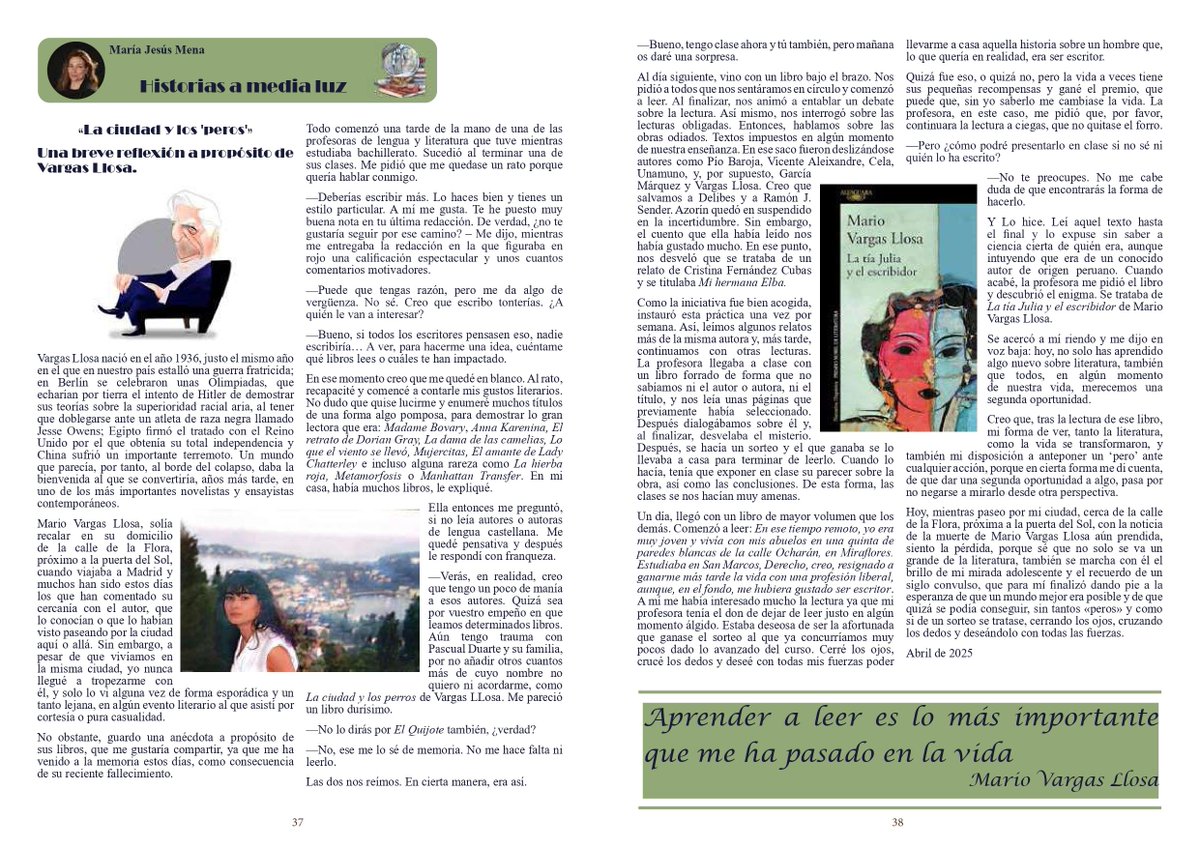 Y hoy vengo a hablar de Vargas Llosa. «La ciudad y los “peros”», mi artículo de mayo en la revista <a href="/PaginaPasar/">Pasar Página</a>. A ver qué os parece.