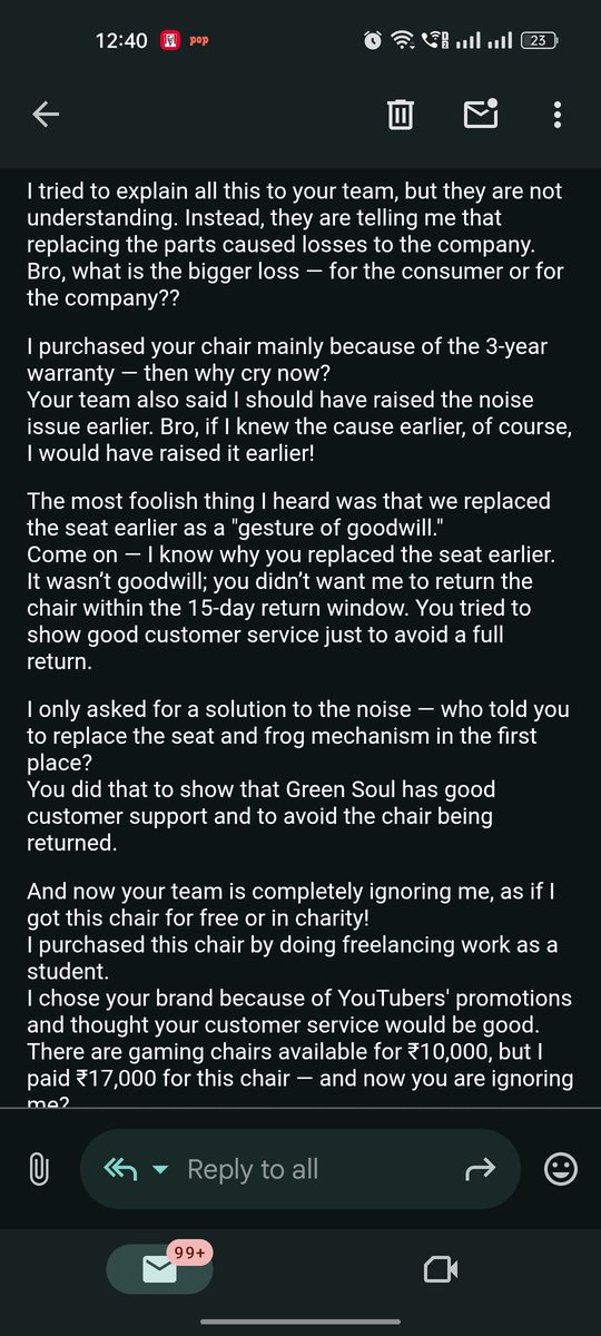 visualink564's tweet photo. @technicaldost @GyanTherapy @yebharat @VenomsTech  Guyzzz Please Help, Worst After Sale Service By @greensoulergo I wrote this email, you can read it, and now they are denying to exchange part and replying same message again and again.😢 https://t.co/bjGE1PTtwn
