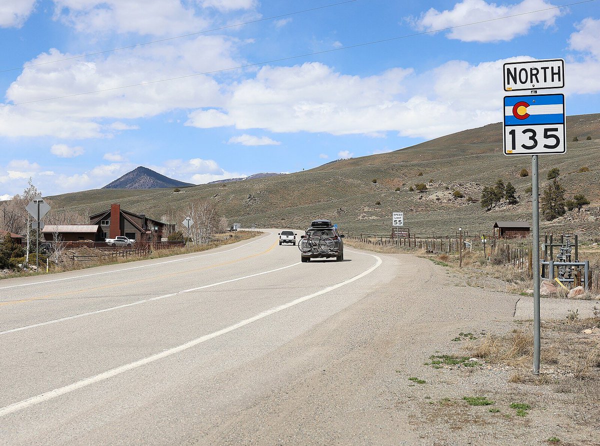 Heading north on Colorado State Highway 135 without a care in the world.