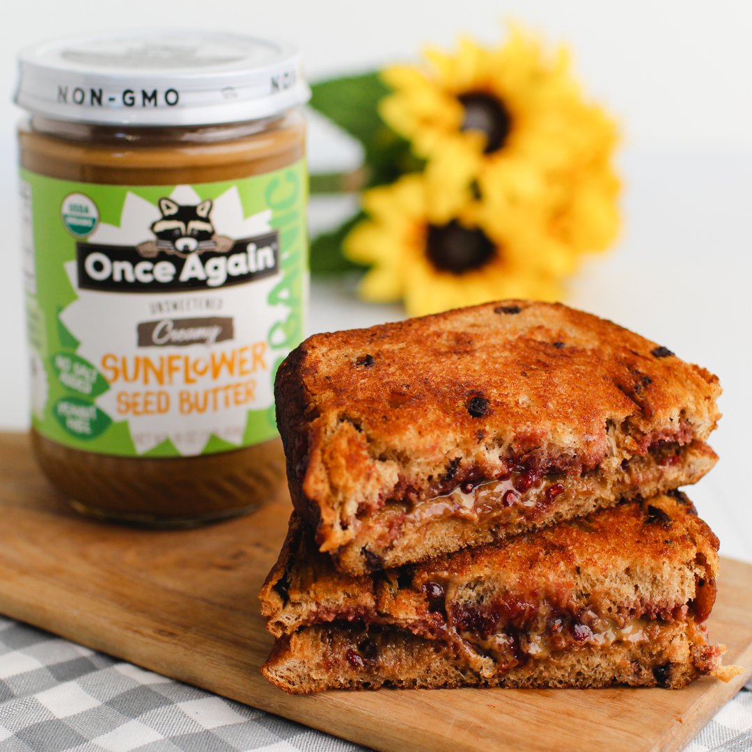 Looking for a peanut-free classic? Try this Sunflower Seed Butter &amp; Jelly Sandwich! 🌻🍇 We toasted on cinnamon raisin bread for an extra special treat. 

What are your favorite ways to incorporate sunflower seed butter into your favorite recipes?