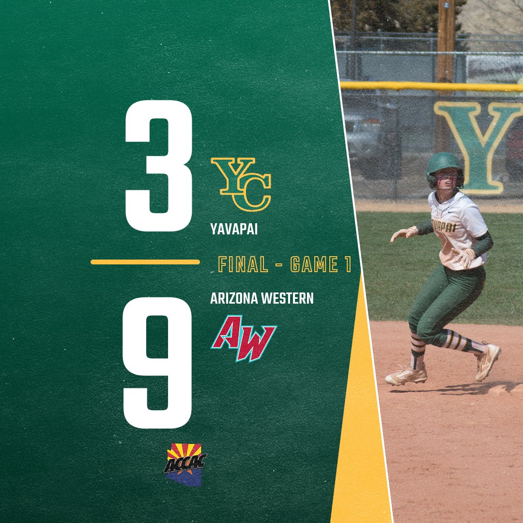 FINAL SCORE, Yavapai Softball @ AZ Western

Game 3 SCORE

YC 3 - 9 AWC

Final Game in 30 mins

#GoRiders