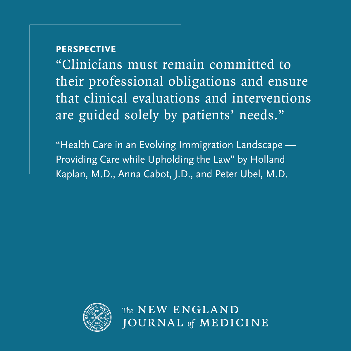 NEJM (@nejm) on Twitter photo Perspective by Holland Kaplan, MD, Anna Cabot, JD, and Peter Ubel, MD (<a href="/peterubel/">Peter Ubel</a>): Health Care in an Evolving Immigration Landscape — Providing Care while Upholding the Law nej.md/4cFf4NE
#HealthPolicy #MedicalPractice Perspective by Holland Kaplan, MD, Anna Cabot, JD, and Peter Ubel, MD (<a href="/peterubel/">Peter Ubel</a>): Health Care in an Evolving Immigration Landscape — Providing Care while Upholding the Law nej.md/4cFf4NE
#HealthPolicy #MedicalPractice