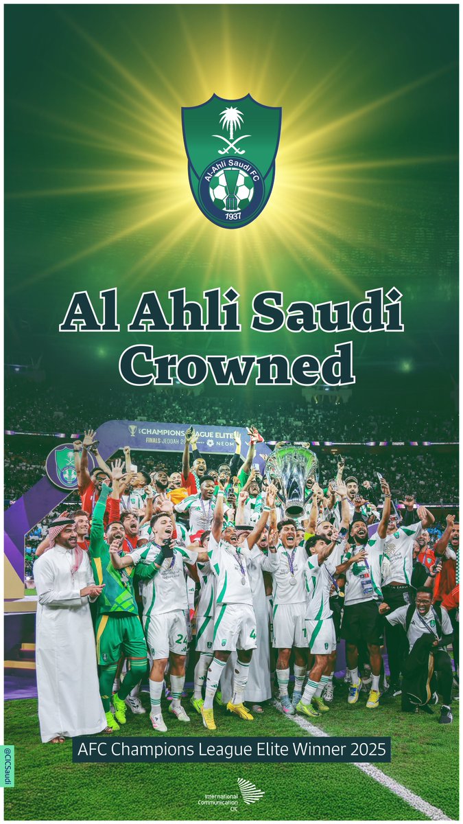 CIC Saudi Arabia (@cicsaudi) on Twitter photo #SaudiArabia is proud today! <a href="/ALAHLI_FC/">النادي الأهلي السعودي</a> has been crowned #ACLEliteFinal champions for the first time ever. #SaudiArabia is proud today! <a href="/ALAHLI_FC/">النادي الأهلي السعودي</a> has been crowned #ACLEliteFinal champions for the first time ever.