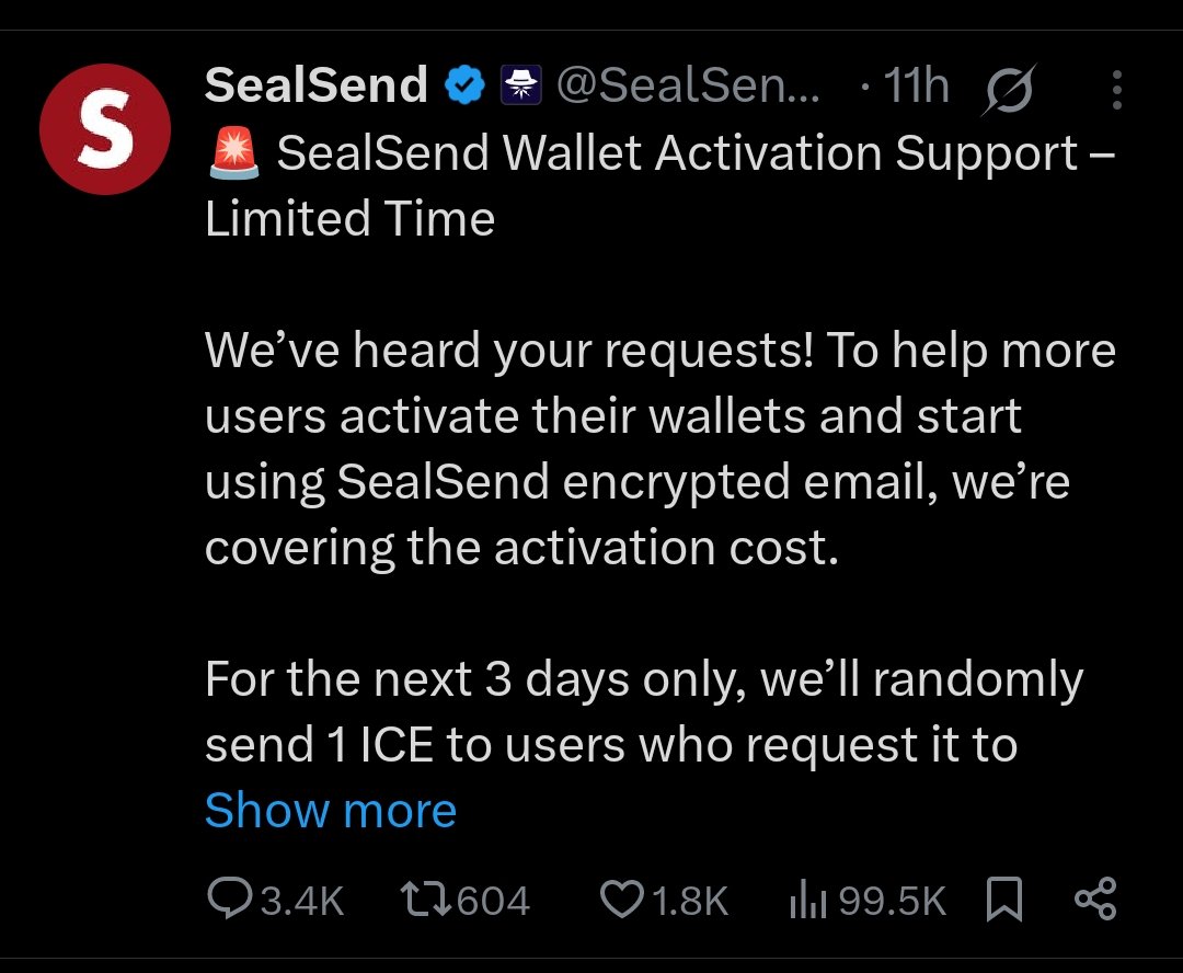 🌟 My Appreciation to <a href="/SealSendEmail/">SealSend</a> and <a href="/cristian_is_c/">Cristian</a>  🙏🏼

Thank you for your transparency and extreme support for the community, emulating <a href="/ice_blockchain/">Ice Open Network</a>'s legacy ✊🏼

Most projects are busy asking poor community members to pay so they could claim the Airdrop they mined so