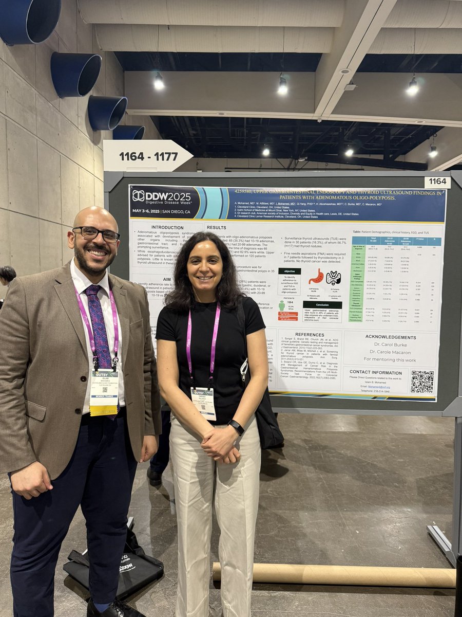 From the airport directly to #ddw2025 presenting my first poster for EGD&amp; Thyroid Ultrasound surveillance in patient with adenomatous oligopolyposis 

Glad to connect with peers and mentors.