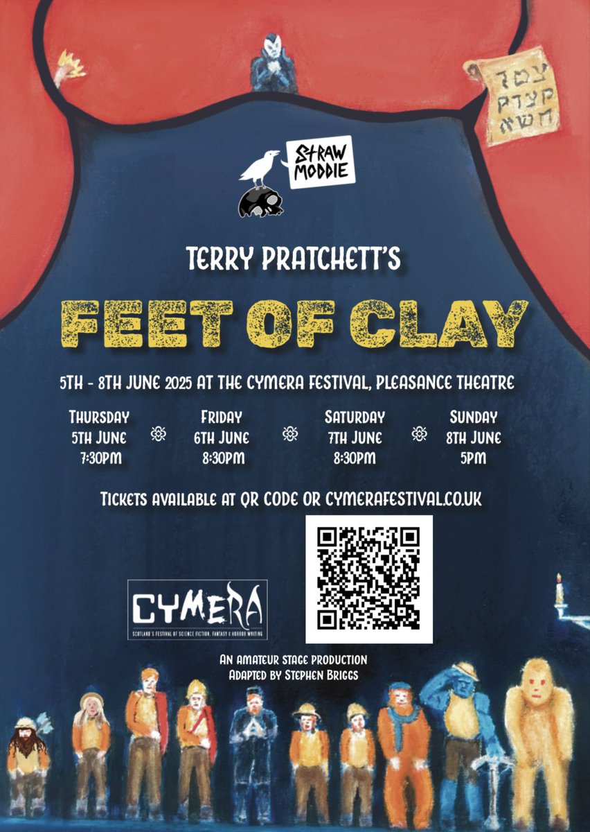 Strawmoddie Theatre Company (@strawmoddie) on Twitter photo Strawmoddie Theatre returns to the Disc!
Next up in the Night Watch saga: Feet of Clay. Catch it at <a href="/CymeraF/">Cymera Festival</a> this June!
Be there or we’ll have your guts for starters!
🗓️ 5–8 June 2025, Pleasance Theatre
🎟️ bit.ly/4jroD58
#Discworld #TerryPratchett #Edinburgh #Whatson Strawmoddie Theatre returns to the Disc!
Next up in the Night Watch saga: Feet of Clay. Catch it at <a href="/CymeraF/">Cymera Festival</a> this June!
Be there or we’ll have your guts for starters!
🗓️ 5–8 June 2025, Pleasance Theatre
🎟️ bit.ly/4jroD58
#Discworld #TerryPratchett #Edinburgh #Whatson