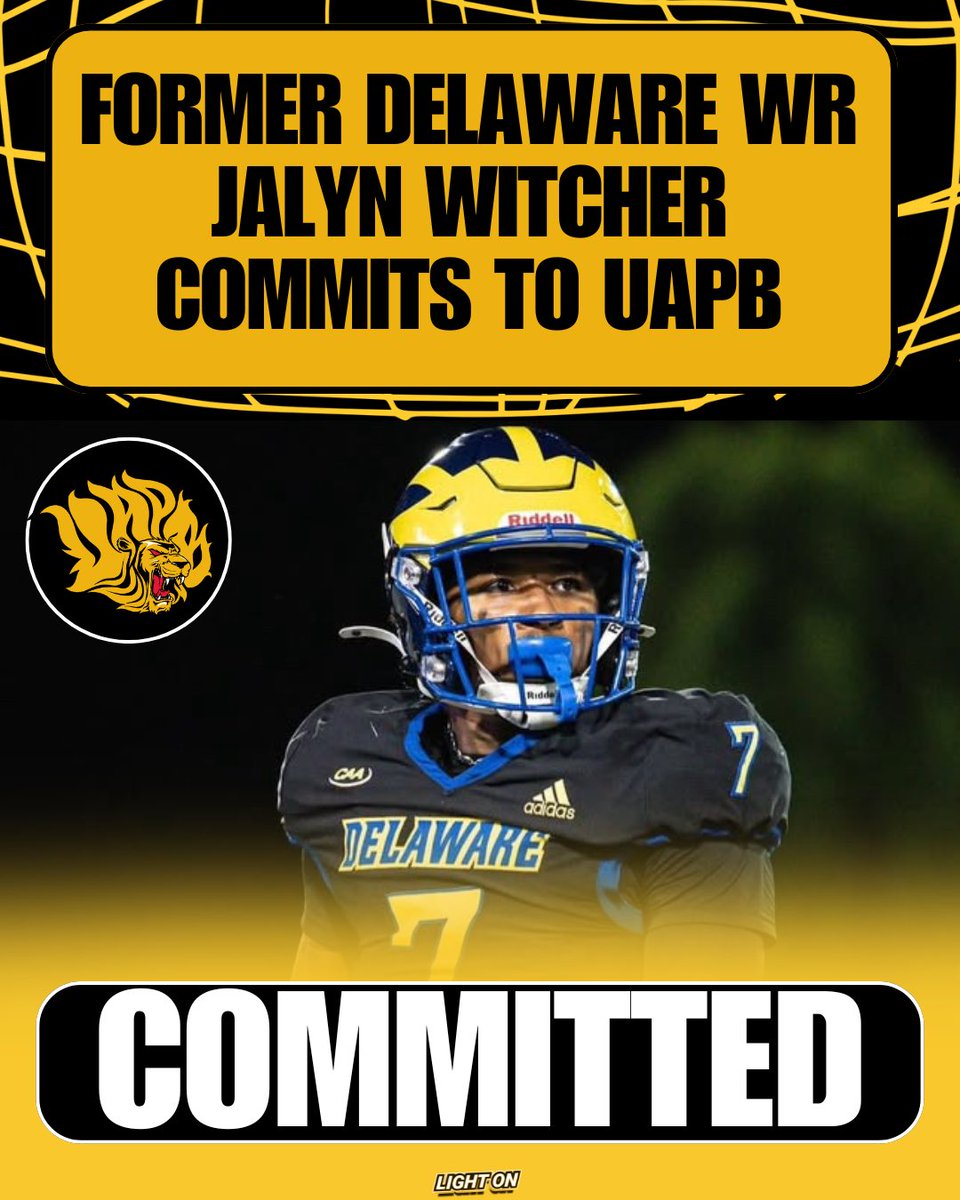 LIGHT ON COLLEGE SPORTS (@lightonsports) on Twitter photo Former Delaware wide receiver Jalyn Witcher has committed to UAPB. 🦁
He’s a native of Little Rock, Arkansas, and earned recognition as an FCS All-American in 2021 during his time at Presbyterian College.
(via <a href="/jalynwitcher03/">Jalyn Witcher</a>) Former Delaware wide receiver Jalyn Witcher has committed to UAPB. 🦁
He’s a native of Little Rock, Arkansas, and earned recognition as an FCS All-American in 2021 during his time at Presbyterian College.
(via <a href="/jalynwitcher03/">Jalyn Witcher</a>)