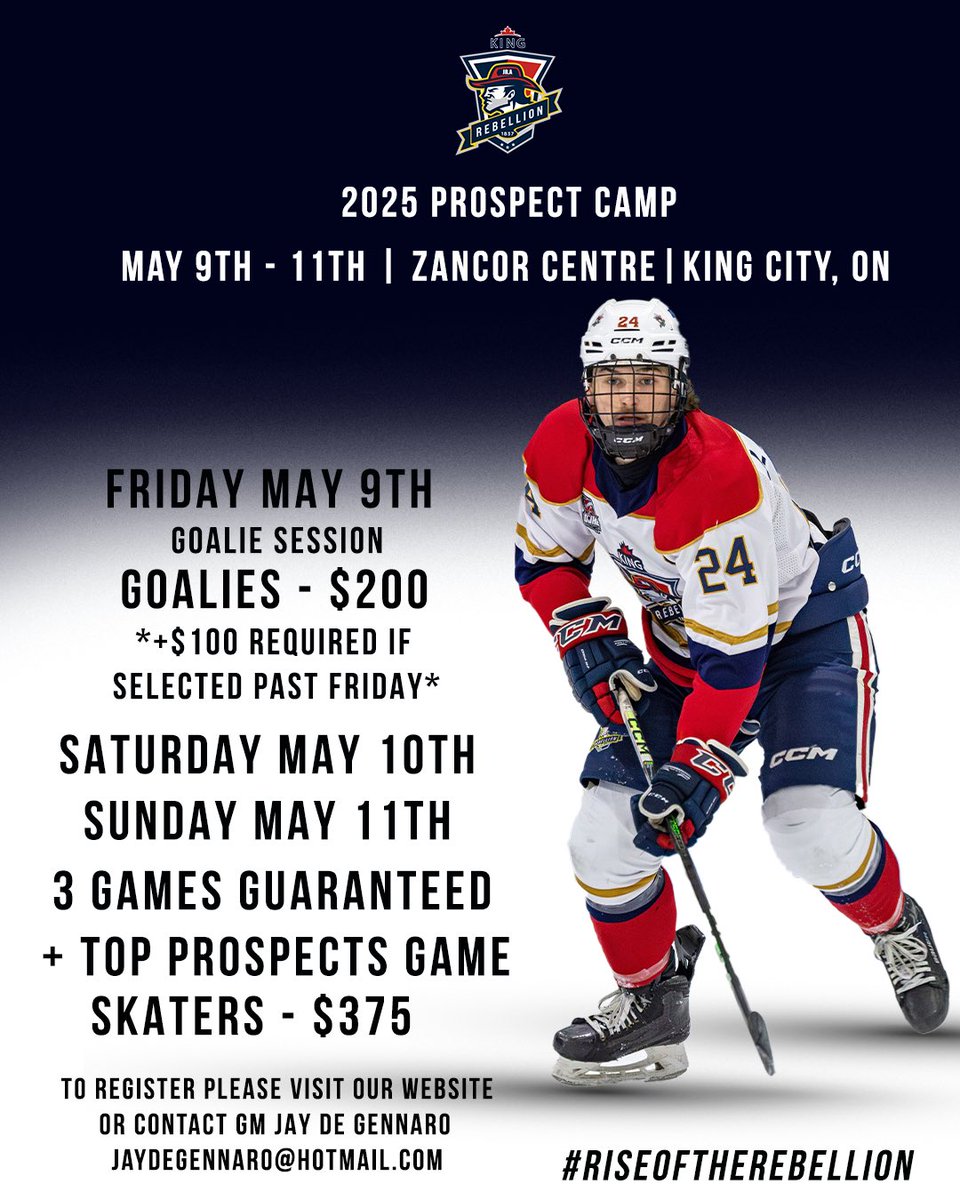 STILL TIME TO SIGN UP ✍️ 

Prospect Camp is NEXT WEEKEND. Head over to our website and fill out the form if you are interested in joining the Rebellion !

kingrebellionojhl.com/prospect-camp
