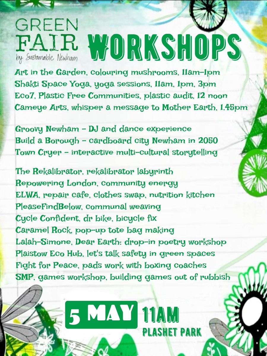 Sneak peak at activities &amp; workshops happening at the Green Fair! 

Arts &amp; Crafts, yoga, repair cafe, dr bike and more…