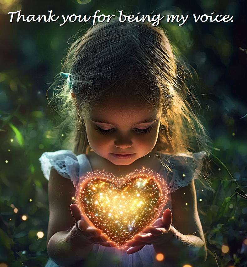Thank you so much for fighting for me, for being my voice, for caring about all the children who are being harmed!