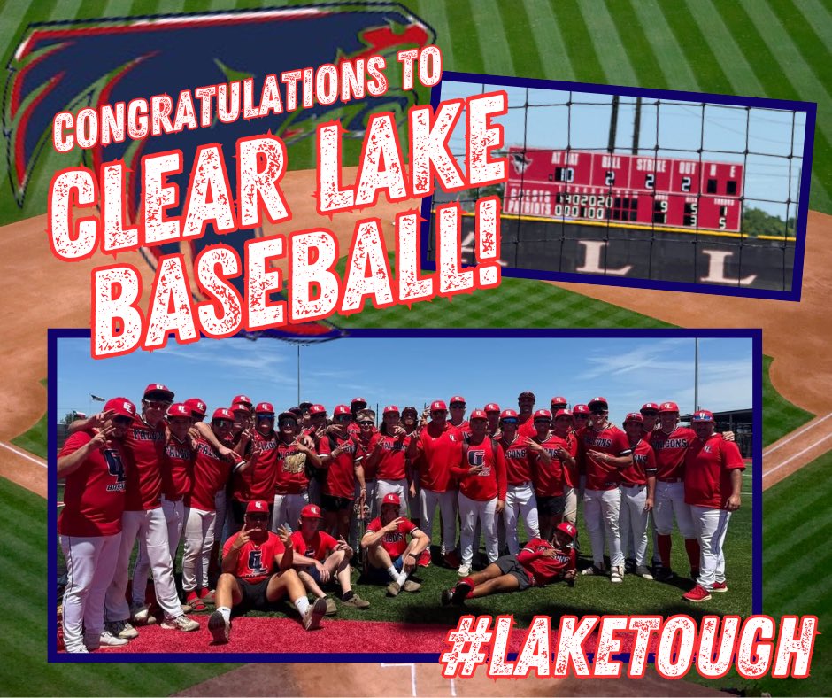 Congratulations to Coach Bromberg and the Clear Lake Falcons Varsity Baseball team for completing the sweep of Goose Creek Memorial today 9-1. On to the next round! #PTN #LifeIsBetterAtTheLake