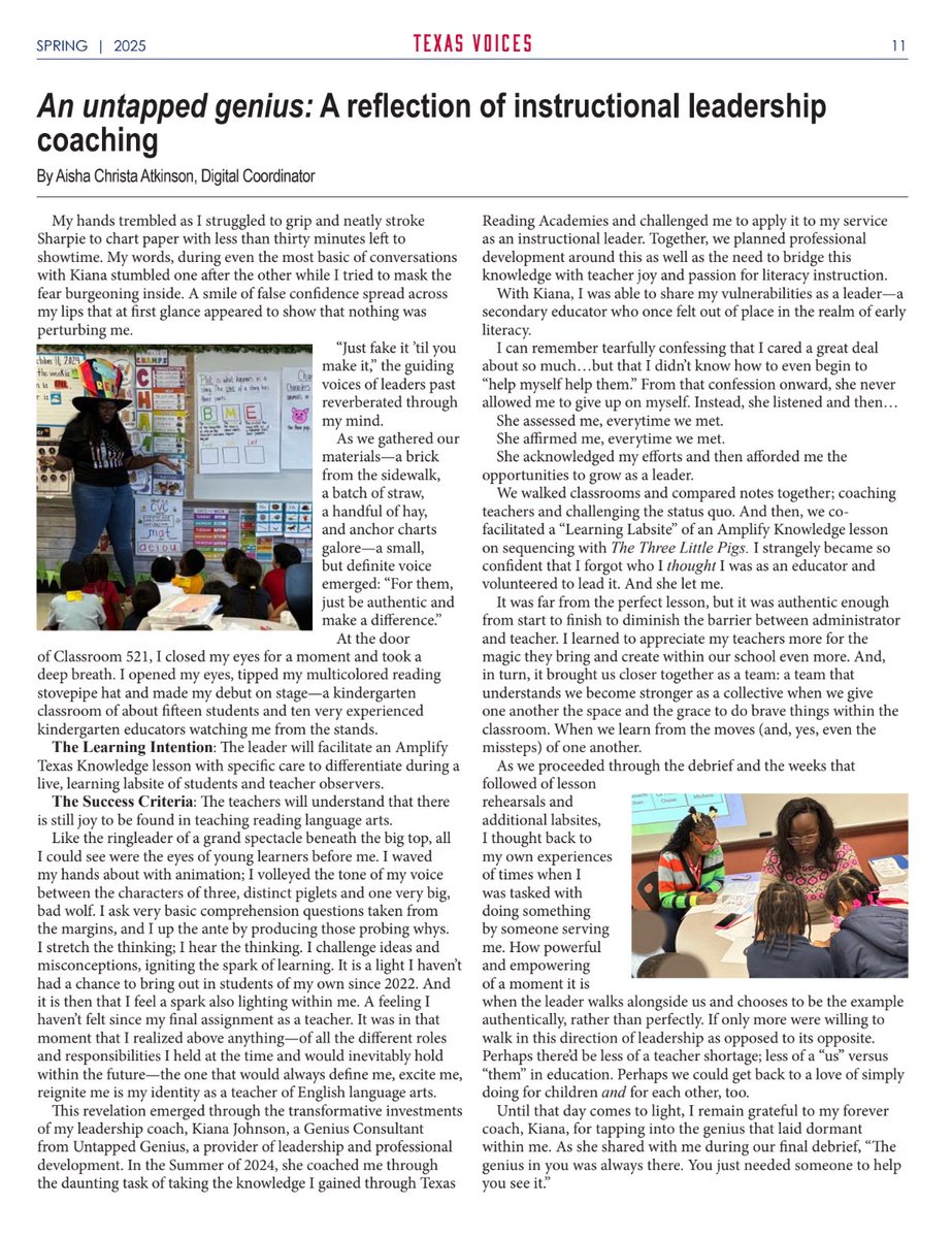theLITsensei's tweet image. With #TeacherAppreciationWeek coming up, release of “An Untapped Genius: A Reflection of Instructional Leadership Coaching” as part of the Spring 2025 issue of #TCTELA’s Texas Voices couldn’t have been more perfect. 

Learn more about the relationship between myself and my coach,