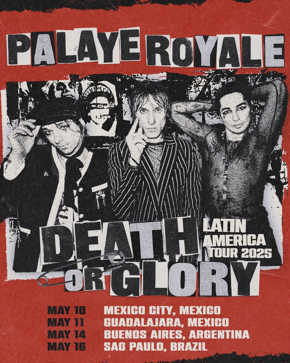 PalayeRoyale's tweet image. We can’t wait to see you Mexico, Argentina and Brazil! 

Do you have your tickets? What songs do you want to hear!? 

palayeroyale.com 

May 10: Estadio De Baseball Fray Nano • Mexico City, MX 
May 11: C3 Stage • Guadalajara, MX
May 14: Uniclub • Buenos Aires, AR 
May…