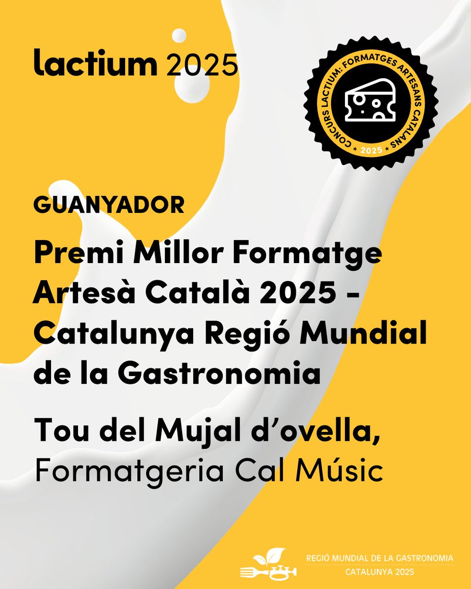 PREMI MILLOR FORMATGE ARTESÀ CATALÀ 2025 - Catalunya Regió Mundial de la Gastronomia <a href="/SomGastronomia/">Som Gastronomia</a> 

🏆🧀Tou del Mujal d'ovella, Formatgeria Cal Músic