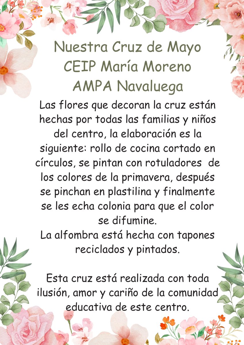 14007246P's tweet photo. 🌼✨ ¡Os presentamos nuestra Cruz de Mayo!
Este hermoso proyecto ha sido elaborado por todos nuestros niños y niñas, con la valiosa ayuda de la AMPA Navaluenga y nuestro voluntariado.  ¡Gracias por vuestra dedicación, ilusión y esfuerzo! 🌸💚 #CruzDeMayo https://t.co/ojIf4wbfc7