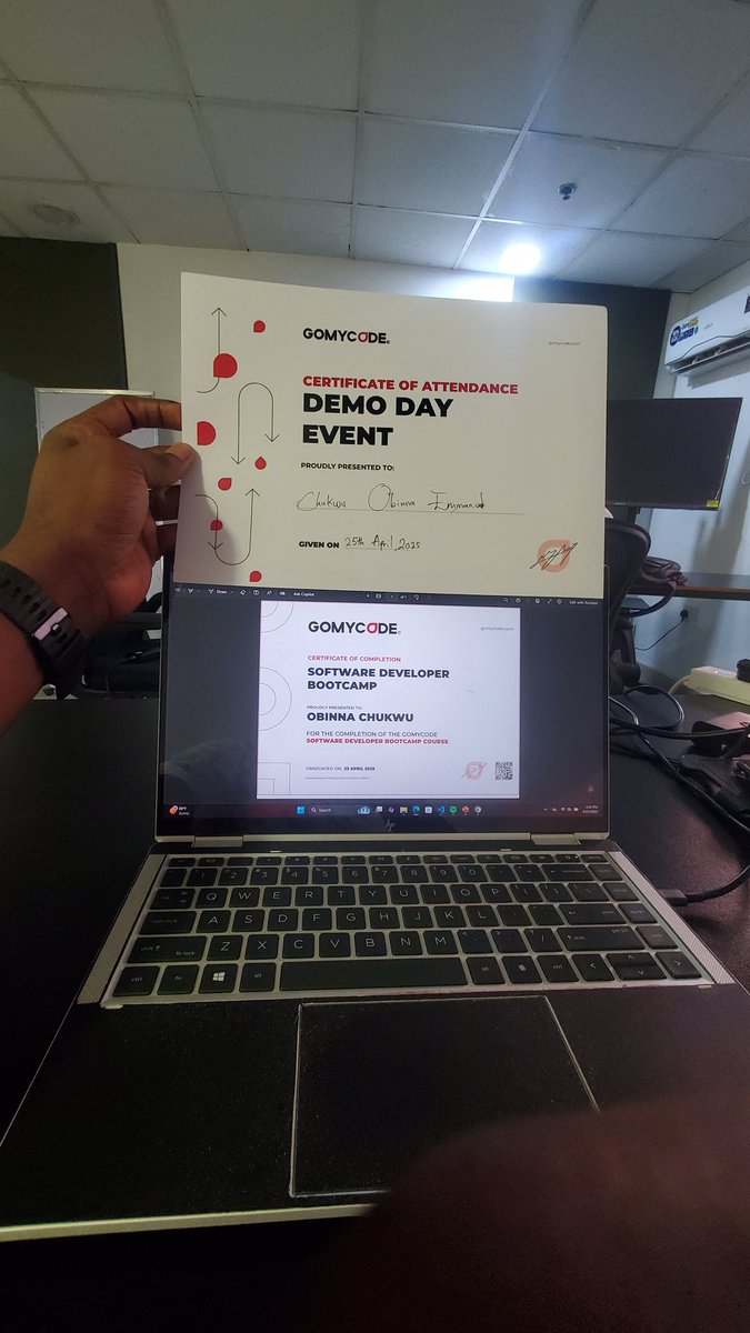 tz_obichuks's tweet image. Survived countless bugs, caffeine-fueled nights, and the occasional “why isn’t this working?!”
Proud to say I just graduated from the @Gomycode Software Dev Bootcamp!
Now officially fluent in talking to computers (and occasionally arguing with them).

 #Gomycode #FullStackDev