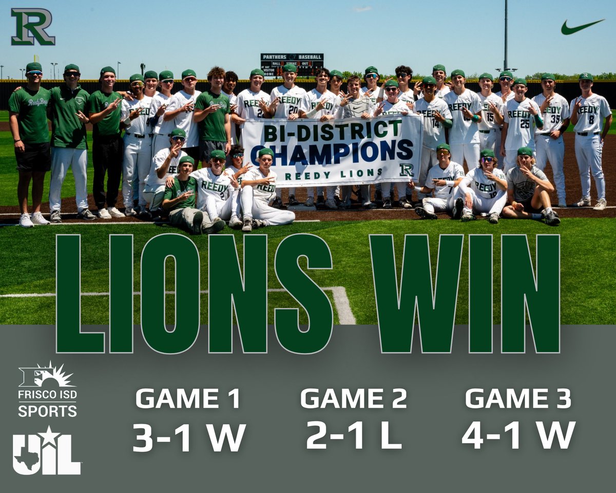 Frisco Reedy Lions Baseball (@reedybaseball) on Twitter photo Big performances one the mound from <a href="/WyattMargraves/">Wyatt Margraves</a>, <a href="/JorgensonJack/">Jack Jorgenson 2025</a>, <a href="/JackAJacob/">Jack Jacob</a>, & <a href="/GarrettGibson35/">Garrett Gibson</a> to give us a chance each game. More details to come for next week’s matchup against Melissa.
#CHAOS | #206 | #1Percent Big performances one the mound from <a href="/WyattMargraves/">Wyatt Margraves</a>, <a href="/JorgensonJack/">Jack Jorgenson 2025</a>, <a href="/JackAJacob/">Jack Jacob</a>, & <a href="/GarrettGibson35/">Garrett Gibson</a> to give us a chance each game. More details to come for next week’s matchup against Melissa.
#CHAOS | #206 | #1Percent