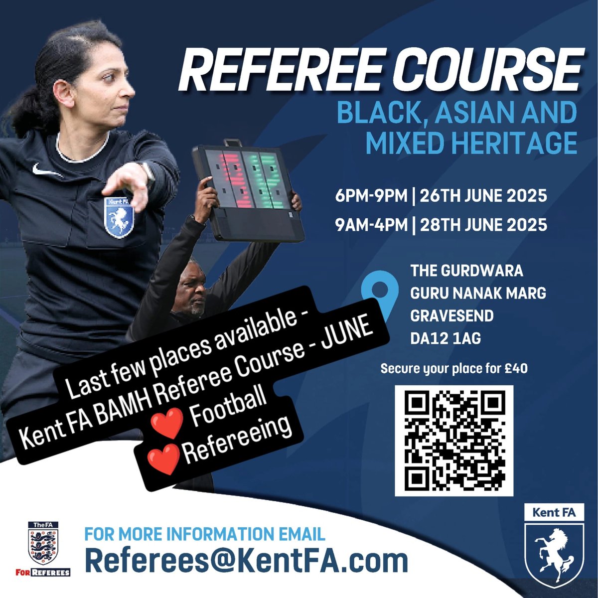 What an amazing evening <a href="/KentFA/">Kent FA ⚽</a> <a href="/dfds_ukire/">DFDS UK & IRE</a> Women's County Cup Final 2025. Such a pleasure and honour to represent my county as a South Asian Female. I got into Refereeing through volunteering at my children's game- and am overwhelmed by my County Cup appointment. Thank you 🙏🏾❤️