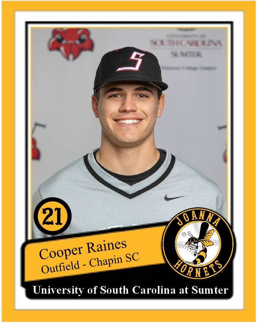Joanna Hornets (@joannahornets) on Twitter photo #21 Cooper Raines <a href="/coop_raines/">Cooper Raines</a> of Chapin, SC. Cooper attended Chapin High School and is a Sophomore at USC-Sumter. He will be a major contributor to the Hornets outfield this summer! <a href="/USCSumterBSE/">USC Sumter Baseball</a>
#MeetTheHornets #WereBack #JoannaHornets #21 Cooper Raines <a href="/coop_raines/">Cooper Raines</a> of Chapin, SC. Cooper attended Chapin High School and is a Sophomore at USC-Sumter. He will be a major contributor to the Hornets outfield this summer! <a href="/USCSumterBSE/">USC Sumter Baseball</a>
#MeetTheHornets #WereBack #JoannaHornets