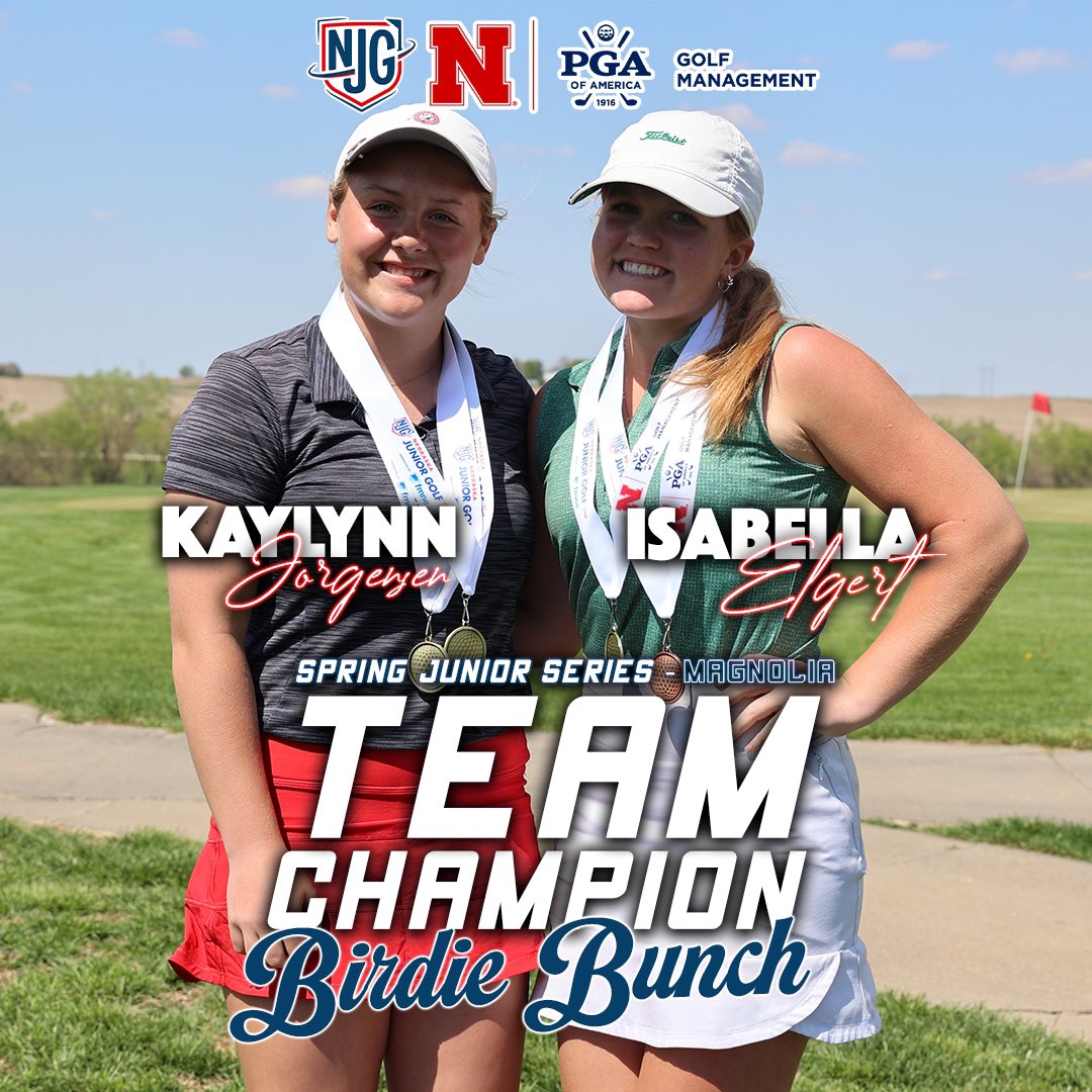 Nebraska Junior Golf (@nebjuniorgolf) on Twitter photo ๐ Magnolia Team Champions
Represented by <a href="/KayLynnJorgens1/">KayLynn Jorgensen</a> and Isabella Elgert, Birdie Bunch captures the team event at our Spring Junior Series finale!
These two played without a third teammate and shot a combined 150 (+8). Congrats girls. ๐
<a href="/UNLPGM/">UNL PGA Golf Management</a> | #SJS ๐ Magnolia Team Champions
Represented by <a href="/KayLynnJorgens1/">KayLynn Jorgensen</a> and Isabella Elgert, Birdie Bunch captures the team event at our Spring Junior Series finale!
These two played without a third teammate and shot a combined 150 (+8). Congrats girls. ๐
<a href="/UNLPGM/">UNL PGA Golf Management</a> | #SJS