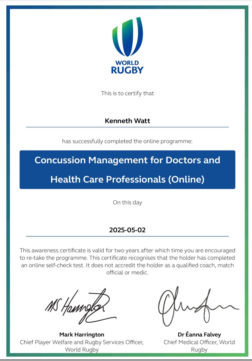 Some excellent online sports trauma and concussion CPD from World Rugby
