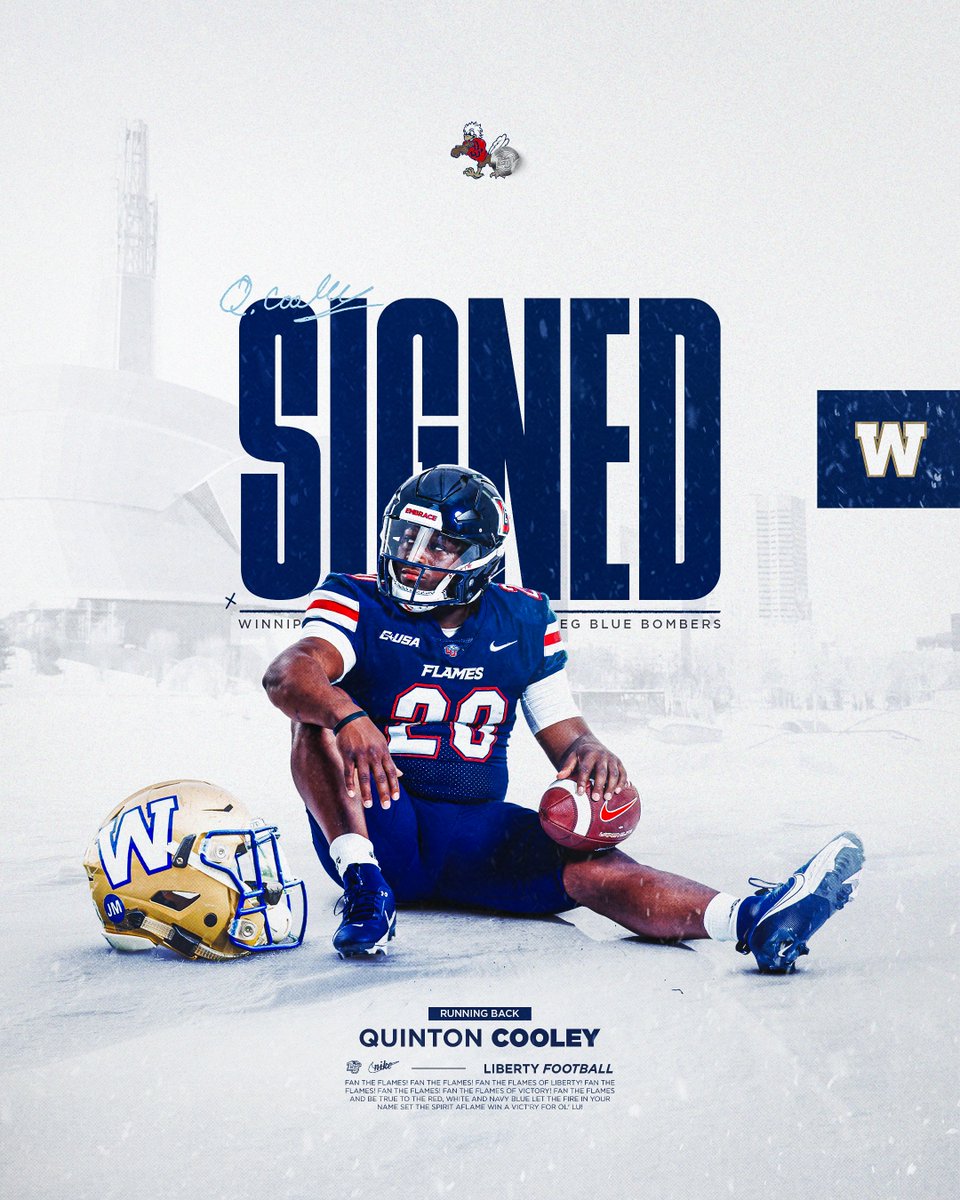 Liberty Football (@libertyfootball) on Twitter photo The bowling ball is rolling up north! βοΈ
<a href="/Quintoncooley2/">Quinton cooley</a> has signed with the <a href="/Wpg_BlueBombers/">Winnipeg Blue Bombers</a>. The bowling ball is rolling up north! βοΈ
<a href="/Quintoncooley2/">Quinton cooley</a> has signed with the <a href="/Wpg_BlueBombers/">Winnipeg Blue Bombers</a>.