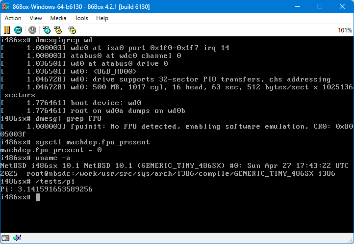 Mezzzantrop's tweet image. Just successfully tested #NetBSD-10.1 with #i486SX #FPU_emulation on #86Box