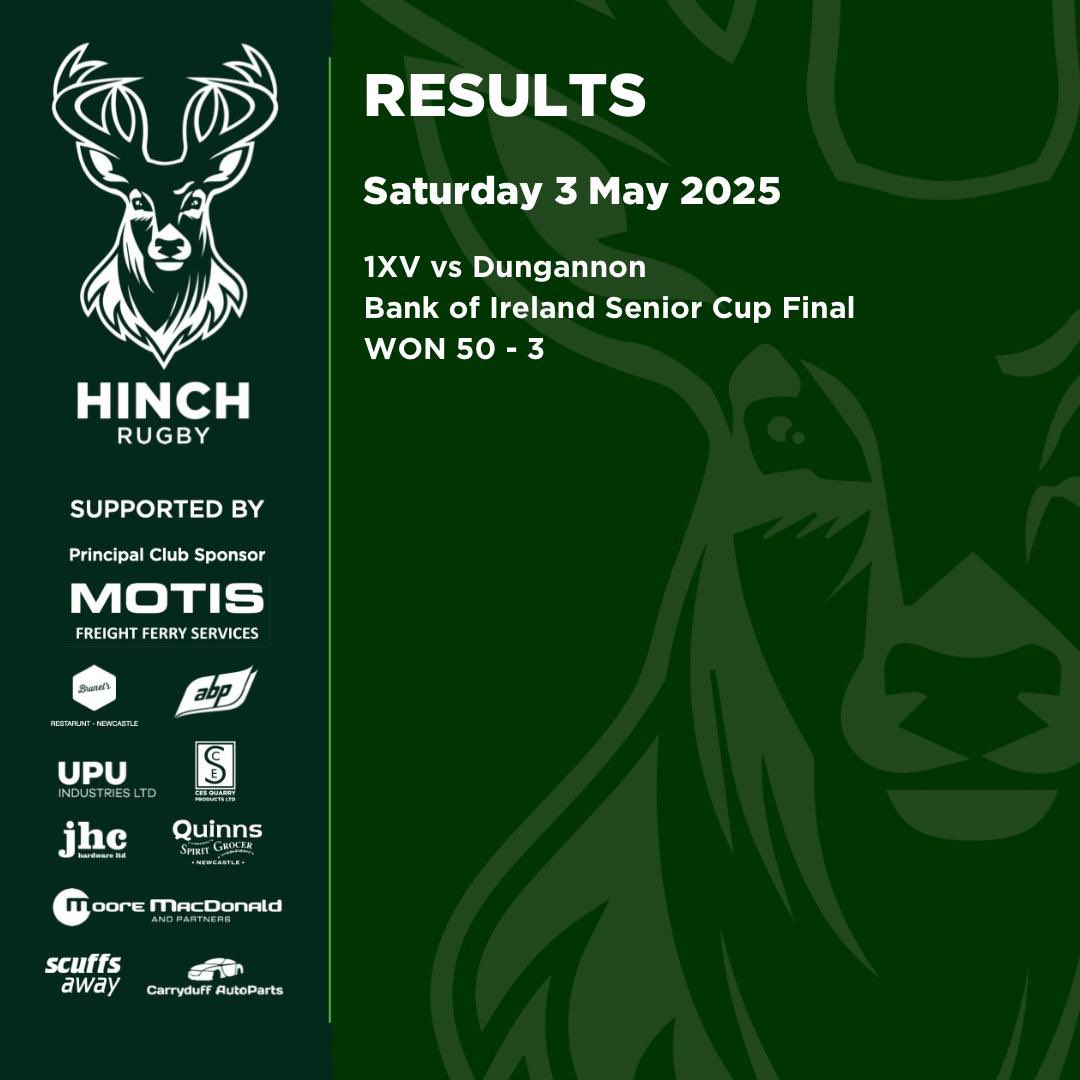 HinchRFC's tweet image. Weekend results 🗣️

And with that we bring the curtain down on our season with victory over Dungannon today in the @bankofireland @officialulsterrugby Senior Cup 🏆

#StagsUp 🦌