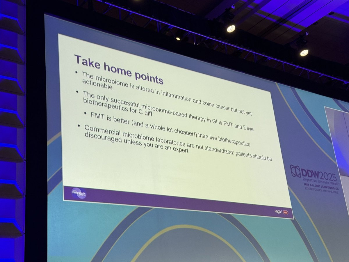 Mariam Naveed, MD (@mn_gimd) on Twitter photo Keynote speaker <a href="/ibddocmaria/">Maria T. Abreu</a> <a href="/AmerGastroAssn/">American Gastroenterological Association (AGA)</a> Madam President speaking on “Impact of Microbiome in GI Diseases”
Best example of Microbial Therapeutics — C Diff - FMT / Rebyota / Vowst
Commercial stool testing companies - not FDA approved & results unreliable and variable Keynote speaker <a href="/ibddocmaria/">Maria T. Abreu</a> <a href="/AmerGastroAssn/">American Gastroenterological Association (AGA)</a> Madam President speaking on “Impact of Microbiome in GI Diseases”
Best example of Microbial Therapeutics — C Diff - FMT / Rebyota / Vowst
Commercial stool testing companies - not FDA approved & results unreliable and variable