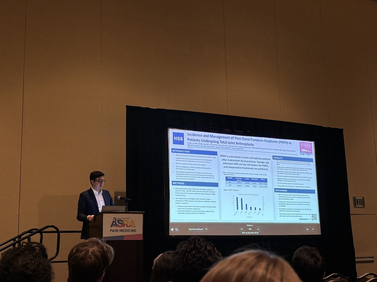 HSS Anesthesiology (@hssanesthesia) on Twitter photo Our very own Dr. William Qiao presents: “Incidence and management of post-dural puncture headache (PDPH) in patients undergoing total joint arthroplasty”. <a href="/ASRA_Society/">ASRA Pain Medicine</a> <a href="/jashvant_p/">Jashvant Poeran</a> #ASRASPRING25 #ASRA50 Our very own Dr. William Qiao presents: “Incidence and management of post-dural puncture headache (PDPH) in patients undergoing total joint arthroplasty”. <a href="/ASRA_Society/">ASRA Pain Medicine</a> <a href="/jashvant_p/">Jashvant Poeran</a> #ASRASPRING25 #ASRA50