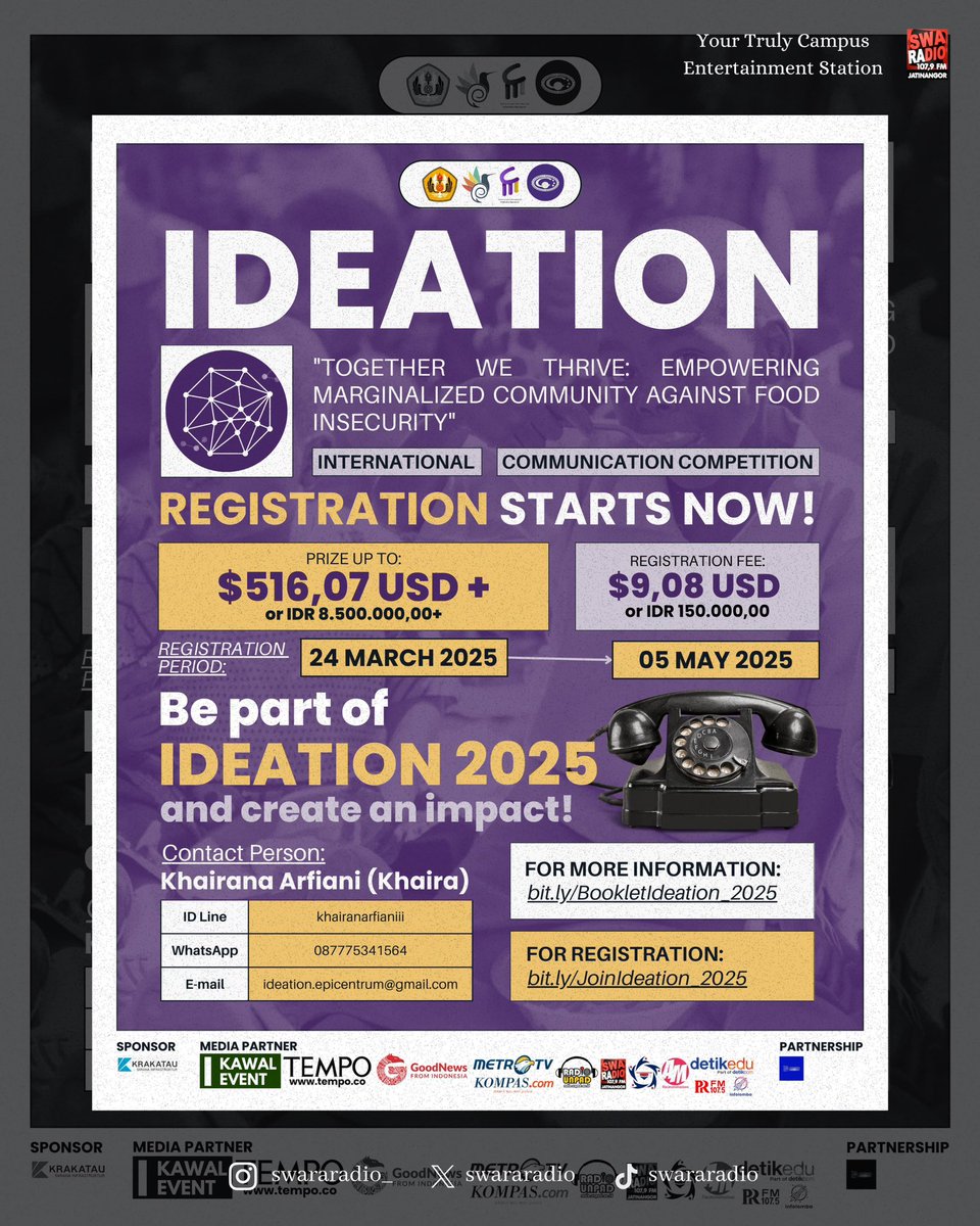 [MEDIA PARTNER]

📣OPEN REGISTRATION IDEATION EPICENTRUM 2025📣
March 24th - May 5th 2025
📌 Click here for registration:
bit.ly/JoinIdeation_2…
📌 For detail information, check out the booklet here:
bit.ly/BookletIdeatio… 

#Ideation2025
#Epicentrum2025
#EpicentrumUnpad