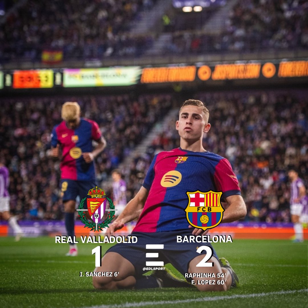 ¡MÁS CERCA DEL TÍTULO!⚽️🔥

Barcelona derrotó de visita al Real Valladolid en la jornada 34 de la Liga de España.🇪🇸 

El conjunto culé se aleja a 7 puntos de ventaja sobre el Real Madrid que juega mañana.

#EDLSport #Barcelona