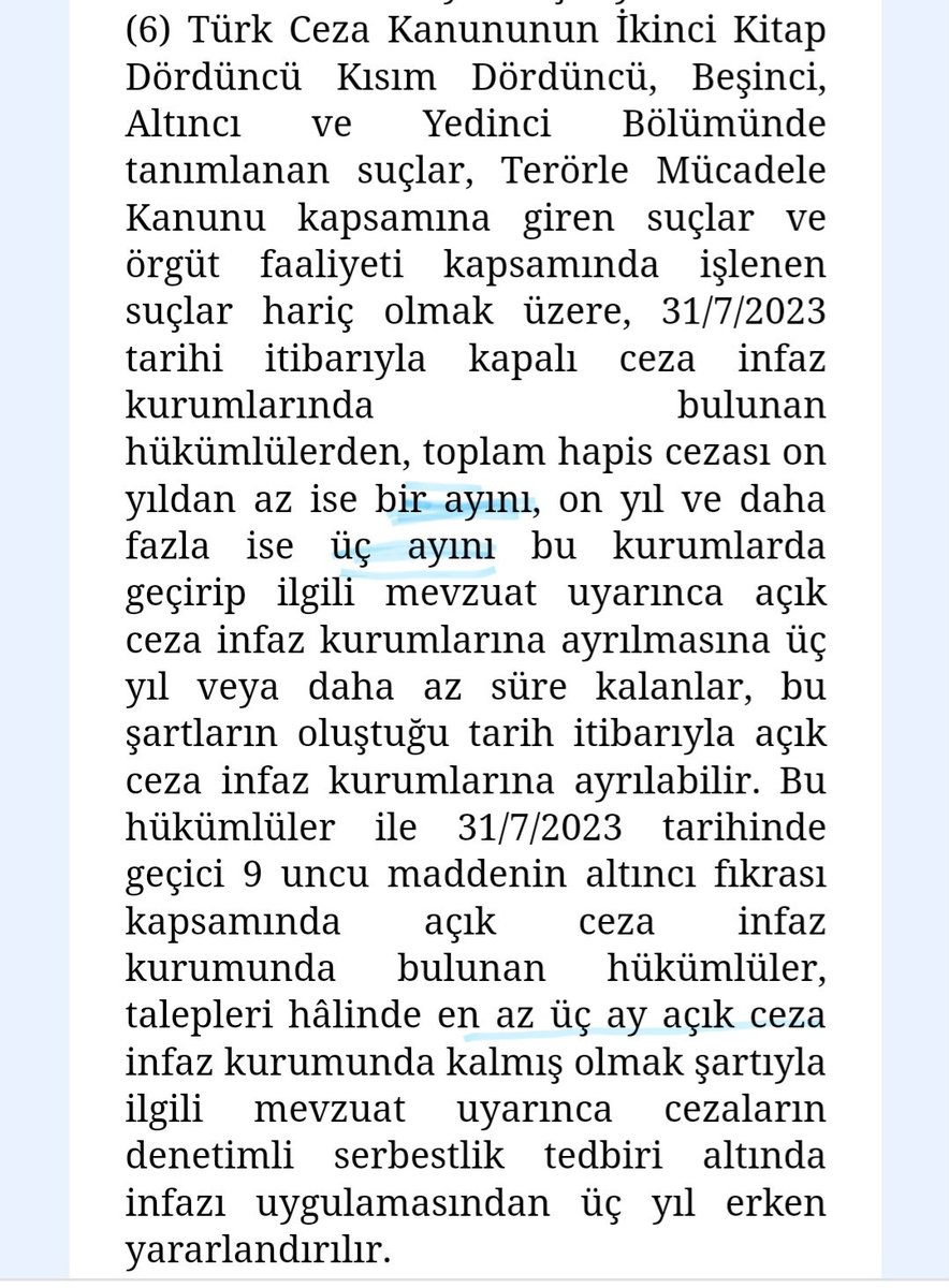 YAPILACAK YENİ DÜZENLEME SONRASINDA DENETİMLİ SERBESTLİK UYGULAMASI NASIL OLACAK!!
👉İnfaz Kanunu 105/A maddesine eklenecek olan : "Hükümlünün bu infaz usulünden yararlanabilmesi için koşullu salıverilme tarihine kadar ceza infaz kurumunda geçirmesi gereken sürenin en az beşte