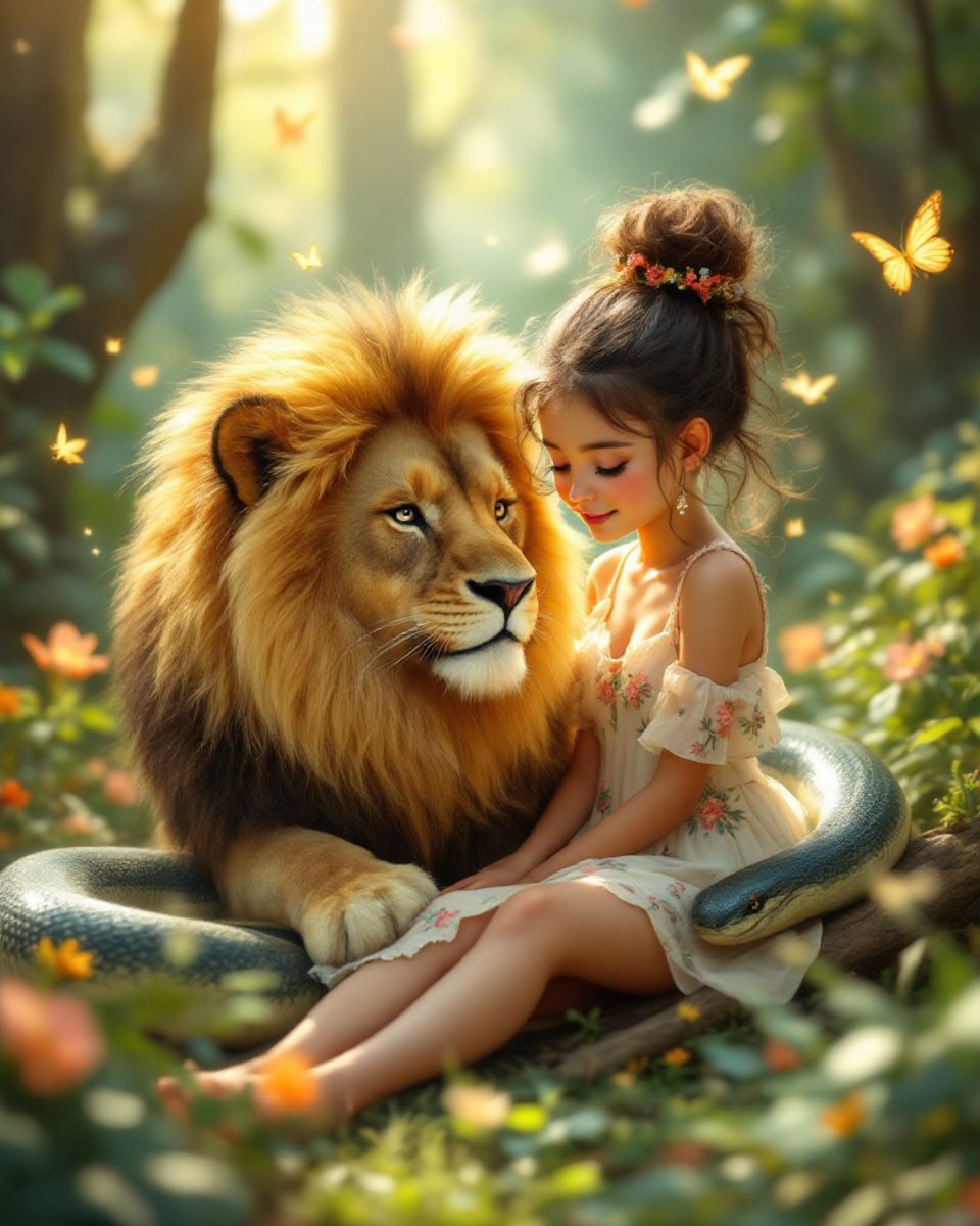 MagicShot_ai's tweet image. 🦁🐍✨ Cuteness meets wild magic!
A fearless girl, a majestic lion, and a gentle python—all in one enchanted moment.
Created with a touch of AI magic at MagicShot.ai 🌟

#AIArt #FantasyVibes #MagicShotAI #WildAndWhimsical #AestheticAI #LionLove #PythonCharm