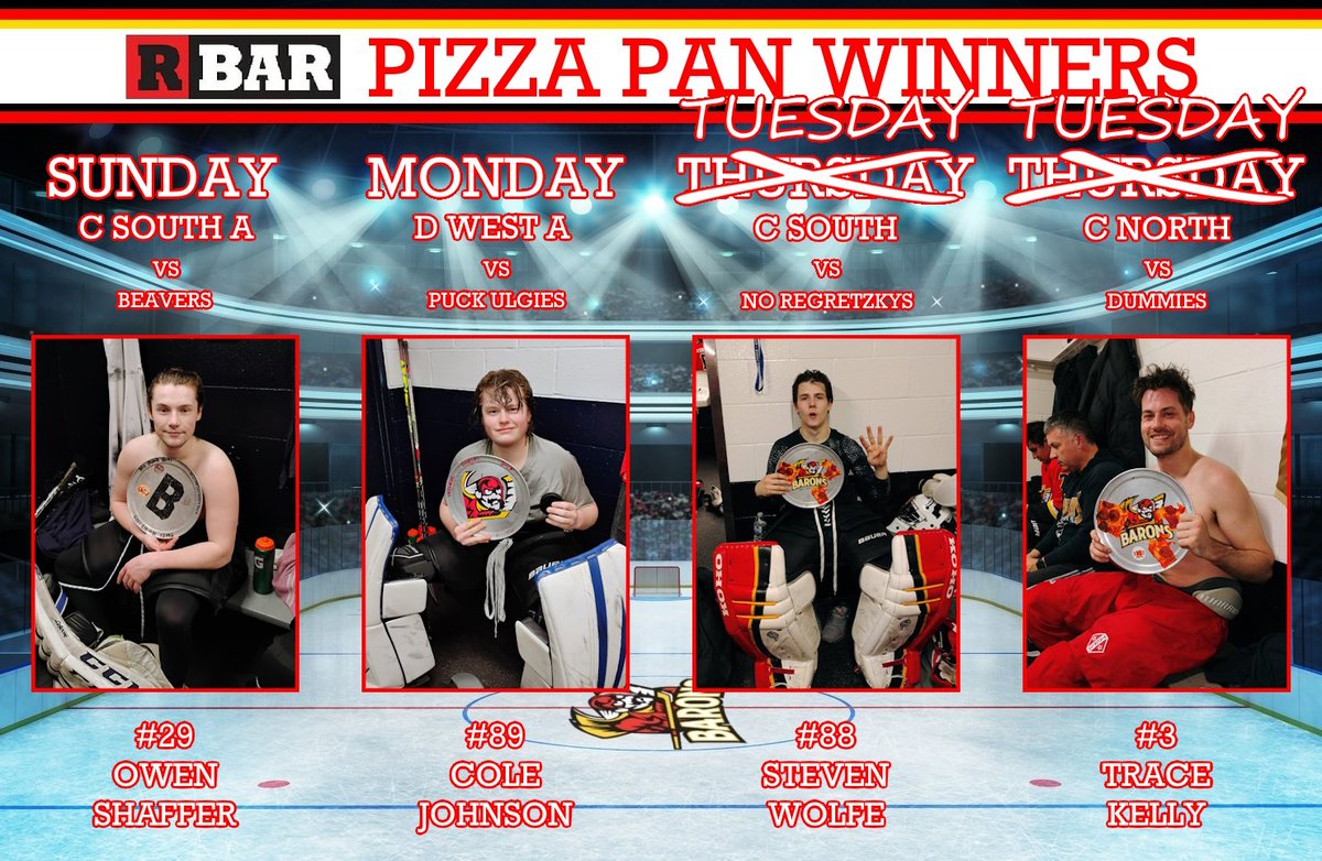 ColumbusBarons's tweet photo. Congratulations to Owen Shaffer, Cole Johnson, Steven Wolfe, and Trace Kelly, winners of the @RBar_AD Pizza Pan Award for Week 8!
#winningdoesntsuck https://t.co/kjpt0wcqfm
