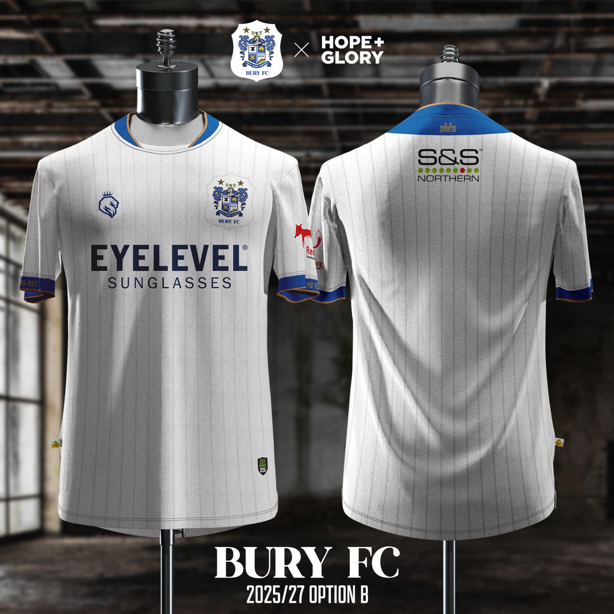 footballshirt's tweet image. Bury FC have opened a fan vote, in partnership with kit supplier Hope + Glory Sportswear, to decide the club’s home shirt for the 2025 to 2027 seasons.

Read more: footballshirtculture.com/new-kits/bury-…

#BuryFC #RaiseTheBar #PartOfIt #ShakersTogether