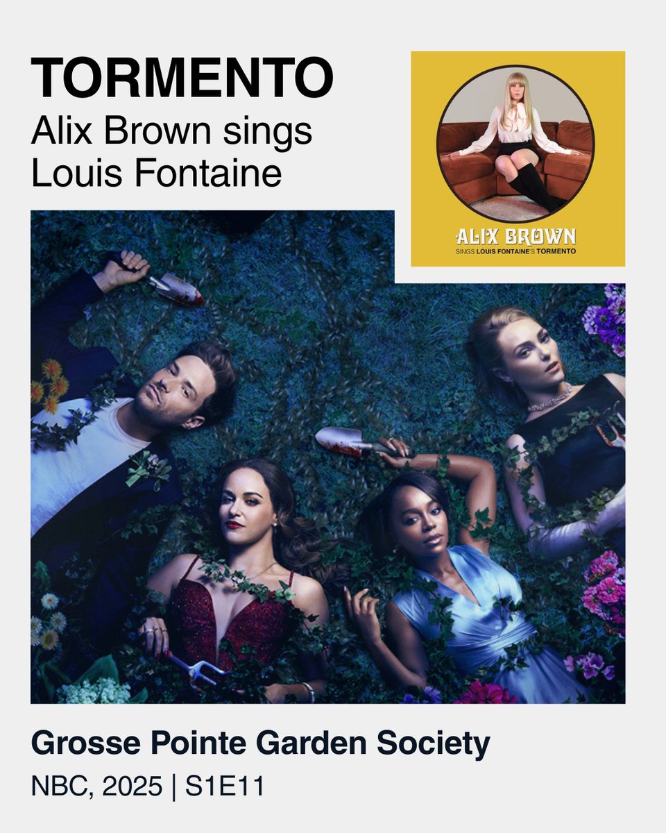 The iconic debut single “Tormento” by Alix Brown, Louis Fontaine, and lyricist Margo Fortuny just made its screen debut on last night’s episode of Grosse Pointe Garden Society on NBC! 🌹🎬

🎧: bit.ly/43dBd2i