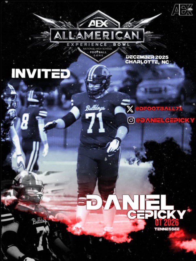 Daniel Cepicky (@dfootball71) on Twitter photo Thanks to <a href="/AEX_BOWL/">THE AEX ALL-AMERICAN BOWL</a> for the invite to play in your bowl game this December canโt wait!! Thanks to <a href="/AEX_BOWL/">THE AEX ALL-AMERICAN BOWL</a> for the invite to play in your bowl game this December canโt wait!!